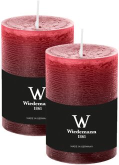 Cilinderkaars/stompkaars - 2x - rustieke kaars - bordeauxrood - 7 x 10 cm - 43 branduren