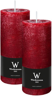 Cilinderkaars/stompkaars - 2x - rustieke kaars - bordeauxrood - 7 x 16 cm - 66 branduren
