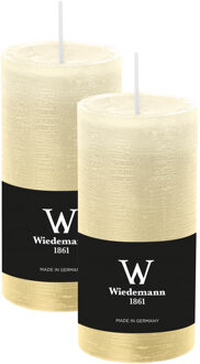 Cilinderkaars/stompkaars - 2x - rustieke kaars - creme wit - 6 x 12 cm - 42 branduren