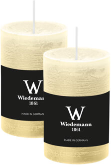 Cilinderkaars/stompkaars - 2x - rustieke kaars - creme wit - 6 x 9 cm - 30 branduren