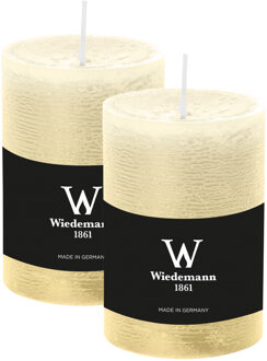 Cilinderkaars/stompkaars - 2x - rustieke kaars - creme wit - 7 x 10 cm - 43 branduren