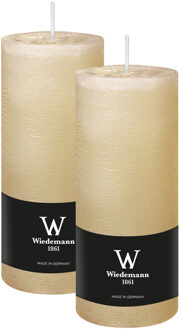 Cilinderkaars/stompkaars - 2x - rustieke kaars - creme wit - 7 x 16 cm - 66 branduren