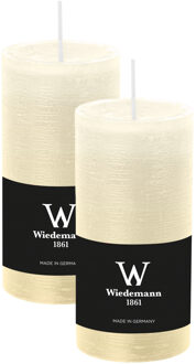 Cilinderkaars/stompkaars - 2x - rustieke kaars - ivoorwit - 6 x 12 cm - 42 branduren