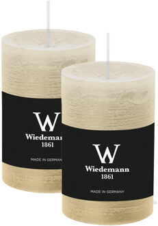 Cilinderkaars/stompkaars - 2x - rustieke kaars - ivoorwit - 6 x 9 cm - 30 branduren