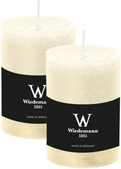 Cilinderkaars/stompkaars - 2x - rustieke kaars - ivoorwit - 7 x 10 cm - 43 branduren