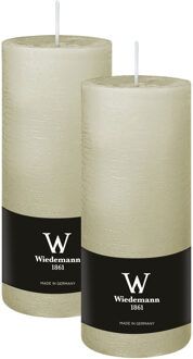 Cilinderkaars/stompkaars - 2x - rustieke kaars - ivoorwit - 7 x 16 cm - 66 branduren
