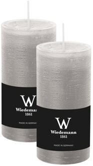Cilinderkaars/stompkaars - 2x - rustieke kaars - lichtgrijs - 6 x 12 cm - 42 branduren