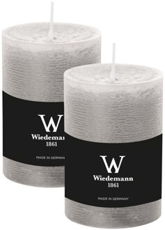 Cilinderkaars/stompkaars - 2x - rustieke kaars - lichtgrijs - 7 x 10 cm - 43 branduren