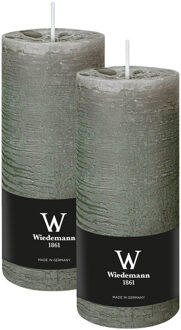 Cilinderkaars/stompkaars - 2x - rustieke kaars - lichtgrijs - 7 x 16 cm - 66 branduren