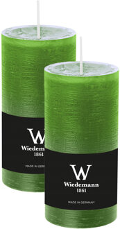 Cilinderkaars/stompkaars - 2x - rustieke kaars - lichtgroen - 6 x 12 cm - 42 branduren