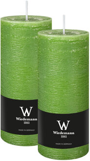 Cilinderkaars/stompkaars - 2x - rustieke kaars - lichtgroen - 7 x 16 cm - 66 branduren