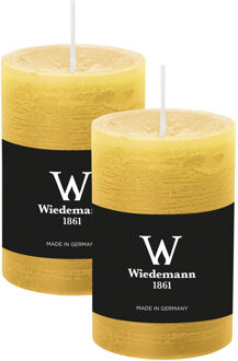 Cilinderkaars/stompkaars - 2x - rustieke kaars - okergeel - 6 x 9 cm - 30 branduren