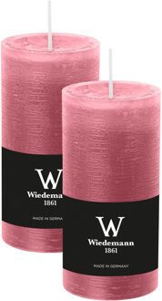Cilinderkaars/stompkaars - 2x - rustieke kaars - oudroze - 6 x 12 cm - 42 branduren