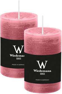 Cilinderkaars/stompkaars - 2x - rustieke kaars - oudroze - 6 x 9 cm - 30 branduren