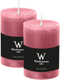 Cilinderkaars/stompkaars - 2x - rustieke kaars - oudroze - 7 x 10 cm - 43 branduren