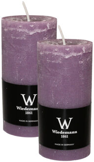 Cilinderkaars/stompkaars - 2x - rustieke kaars - paars - 6 x 12 cm - 42 branduren