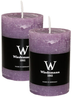 Cilinderkaars/stompkaars - 2x - rustieke kaars - paars - 6 x 9 cm - 30 branduren