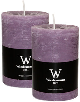Cilinderkaars/stompkaars - 2x - rustieke kaars - paars - 7 x 10 cm - 43 branduren