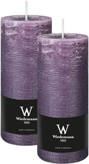 Cilinderkaars/stompkaars - 2x - rustieke kaars - paars - 7 x 16 cm - 66 branduren