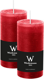 Cilinderkaars/stompkaars - 2x - rustieke kaars - rood - 6 x 12 cm - 42 branduren