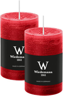 Cilinderkaars/stompkaars - 2x - rustieke kaars - rood - 6 x 9 cm - 30 branduren