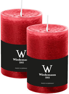 Cilinderkaars/stompkaars - 2x - rustieke kaars - rood - 7 x 10 cm - 43 branduren