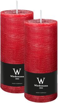 Cilinderkaars/stompkaars - 2x - rustieke kaars - rood - 7 x 16 cm - 66 branduren