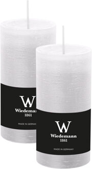 Cilinderkaars/stompkaars - 2x - rustieke kaars - wit - 6 x 12 cm - 42 branduren