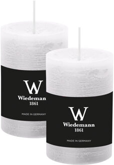 Cilinderkaars/stompkaars - 2x - rustieke kaars - wit - 6 x 9 cm - 30 branduren