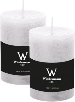 Cilinderkaars/stompkaars - 2x - rustieke kaars - wit - 7 x 10 cm - 43 branduren