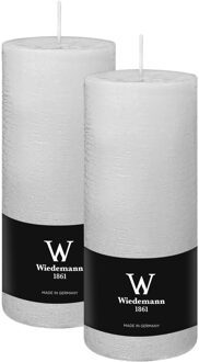 Cilinderkaars/stompkaars - 2x - rustieke kaars - wit - 7 x 16 cm - 66 branduren