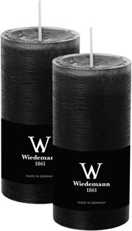Cilinderkaars/stompkaars - 2x - rustieke kaars - zwart - 6 x 12 cm - 42 branduren