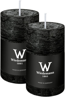 Cilinderkaars/stompkaars - 2x - rustieke kaars - zwart - 6 x 9 cm - 30 branduren