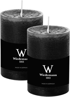 Cilinderkaars/stompkaars - 2x - rustieke kaars - zwart - 7 x 10 cm - 43 branduren