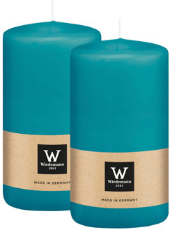 Cilinderkaars/stompkaars - 2x - turquoise - 12 x 6 cm - 33 branduren