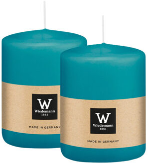 Cilinderkaars/stompkaars - 2x - turquoise - 6 x 8 cm - 29 branduren