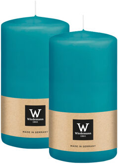 Cilinderkaars/stompkaars - 2x - turquoise blauw - 13 x 7 cm - 52 branduren