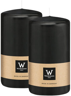 Cilinderkaars/stompkaars - 2x - zwart - 12 x 6 cm - 33 branduren