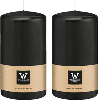 Cilinderkaars/stompkaars - 2x - zwart - 13 x 7 cm - 52 branduren