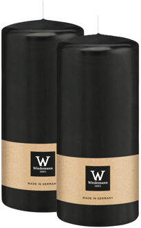 Cilinderkaars/stompkaars - 2x - zwart - 15 x 7 cm - 63 branduren