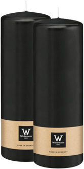 Cilinderkaars/stompkaars - 2x - zwart - 20 x 7 cm - 103 branduren