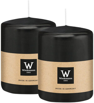 Cilinderkaars/stompkaars - 2x - zwart - 6 x 8 cm - 29 branduren