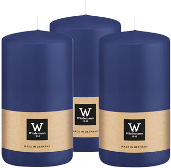 Cilinderkaars/stompkaars - 3x - donkerblauw - 12 x 6 cm - 33 branduren