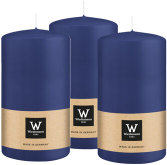 Cilinderkaars/stompkaars - 3x - donkerblauw - 13 x 7 cm - 52 branduren