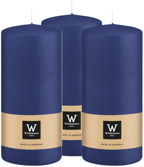 Cilinderkaars/stompkaars - 3x - donkerblauw - 15 x 7 cm - 63 branduren