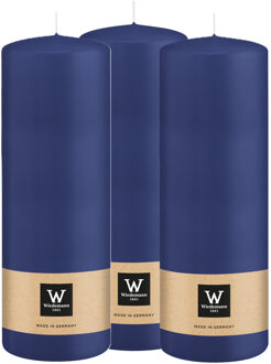 Cilinderkaars/stompkaars - 3x - donkerblauw - 20 x 7 cm - 103 branduren