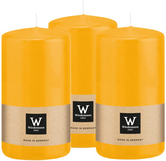 Cilinderkaars/stompkaars - 3x - geel - 12 x 6 cm - 33 branduren