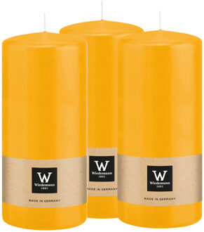 Cilinderkaars/stompkaars - 3x - geel - 15 x 7 cm - 63 branduren