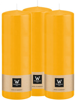 Cilinderkaars/stompkaars - 3x - geel - 20 x 7 cm - 103 branduren