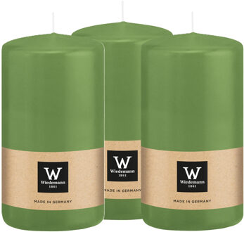 Cilinderkaars/stompkaars - 3x - lichtgroen - 12 x 6 cm - 33 branduren